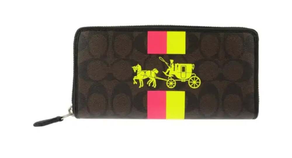 Coach Signature Zip Around Wallet Brown Neon Horse And Carriage